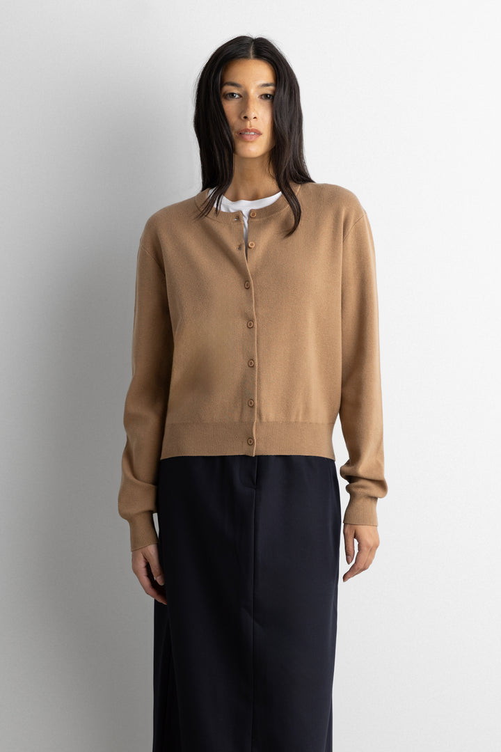 BUTTON UP CARDIGAN in Dark Beige — alternate angle