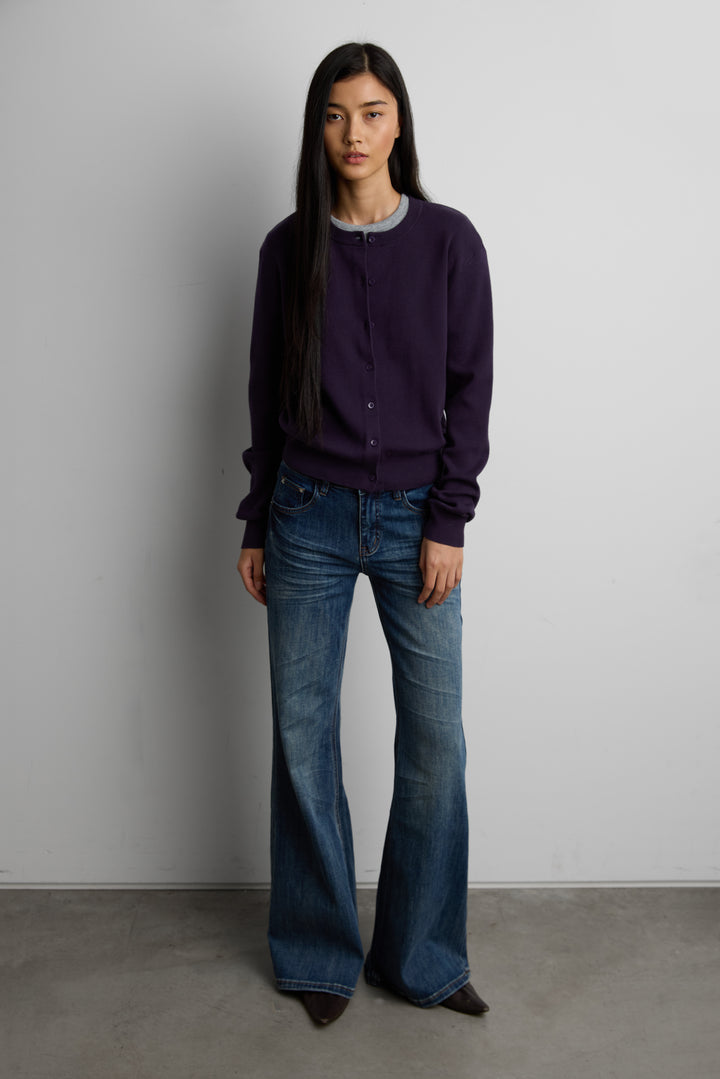 BUTTON UP CARDIGAN in Purple Orchid — alternate angle
