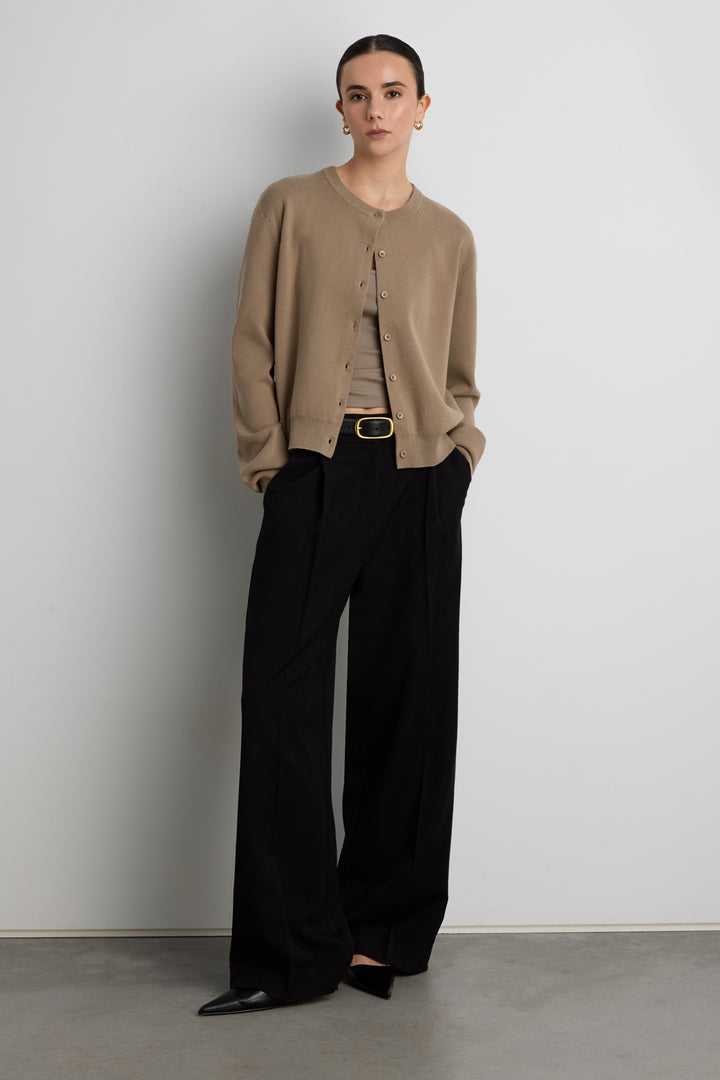 BUTTON UP CARDIGAN in Taupe — alternate angle