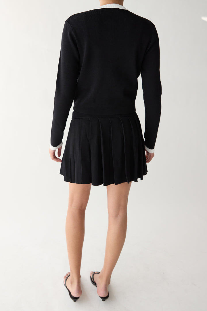 CONTRAST TRIM BUTTON FRONT CARDIGAN in Birch Black — alternate angle