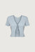 Cropped short sleeve sweater with open front ties in breeze blue — main image