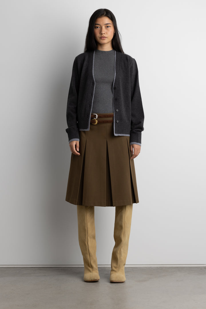 LAYERED EFFECT BUTTON FRONT CARDIGAN in Dark Heather Charcoal — alternate angle