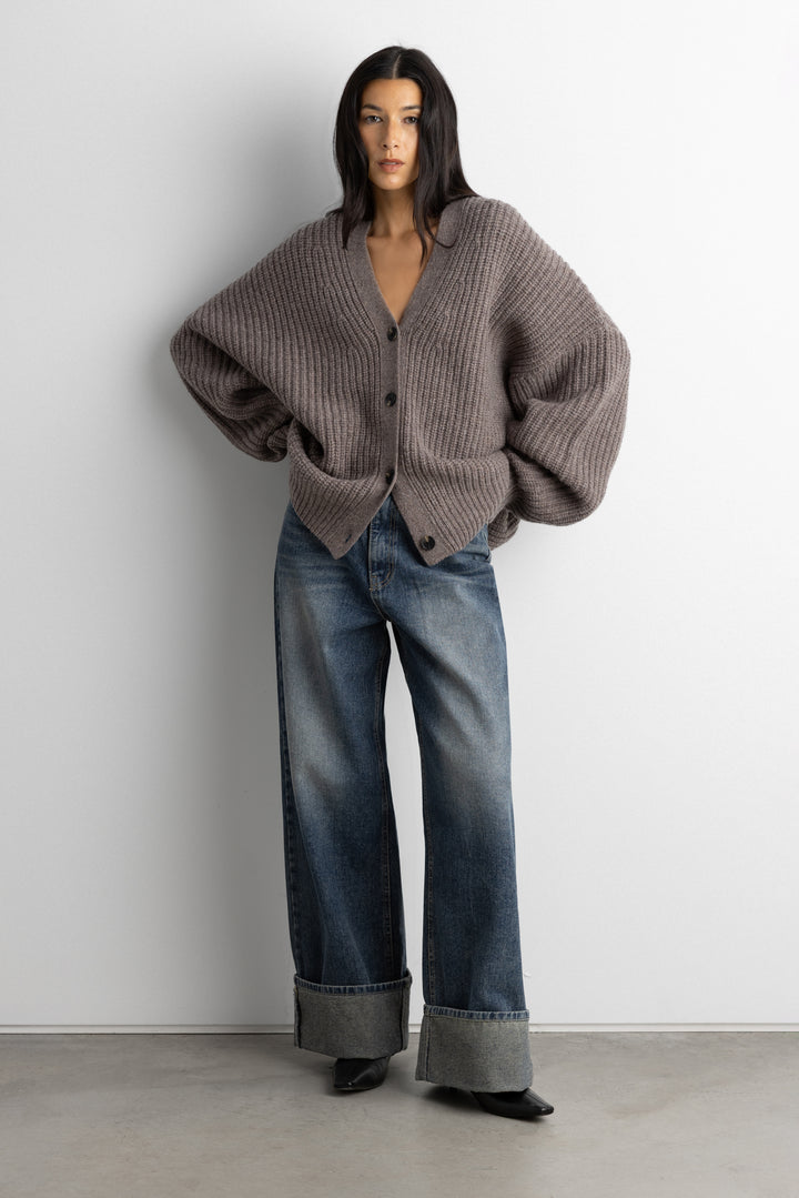 OVERSIZED SLOUCHY WOOL CARDIGAN in Heather Taupe — alternate angle
