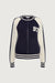 Two tone varsity zip-up knit cardigan in navy birch — main image