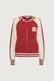 Two tone varsity zip-up knit cardigan in red birch — main image