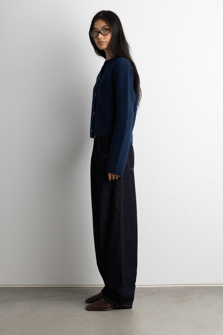 BOW BUTTON FRONT WOOL-BLEND CARDIGAN in Navy Blue — alternate angle