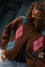 Wool-blend argyle pattern cardigan in brown print — main image