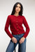 Gold button cardigan in red — main image