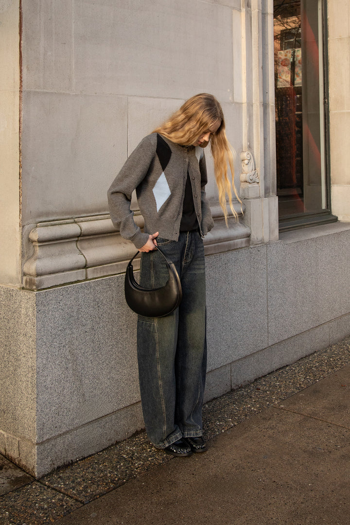 SLIM FIT ARGYLE CARDIGAN in Gray Print — alternate angle