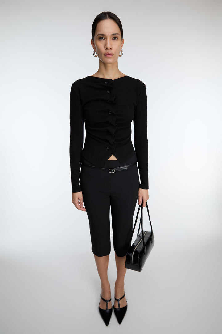 RUFFLE PLACKET BUTTON UP CARDIGAN