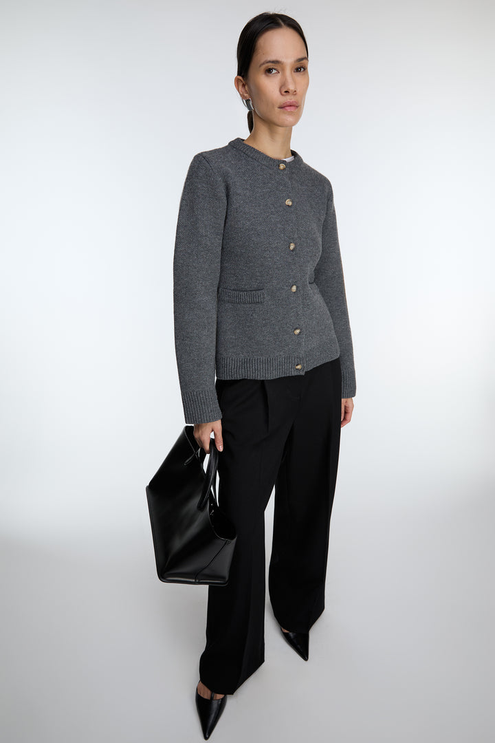 BUTTON UP CARDIGAN WITH POCKETS in MEDIUM GREY — alternate angle