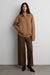 Knit collared zip-up cardigan in dark beige — main image