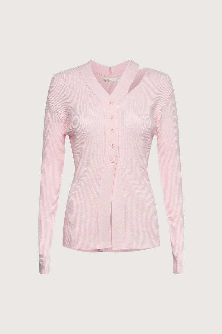 CUT OUT DETAIL BUTTON-FRONT CARDIGAN