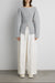 Ottoman ribbed knit button front top in ice grey — main image