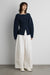 Ottoman ribbed knit button front top in navy — main image