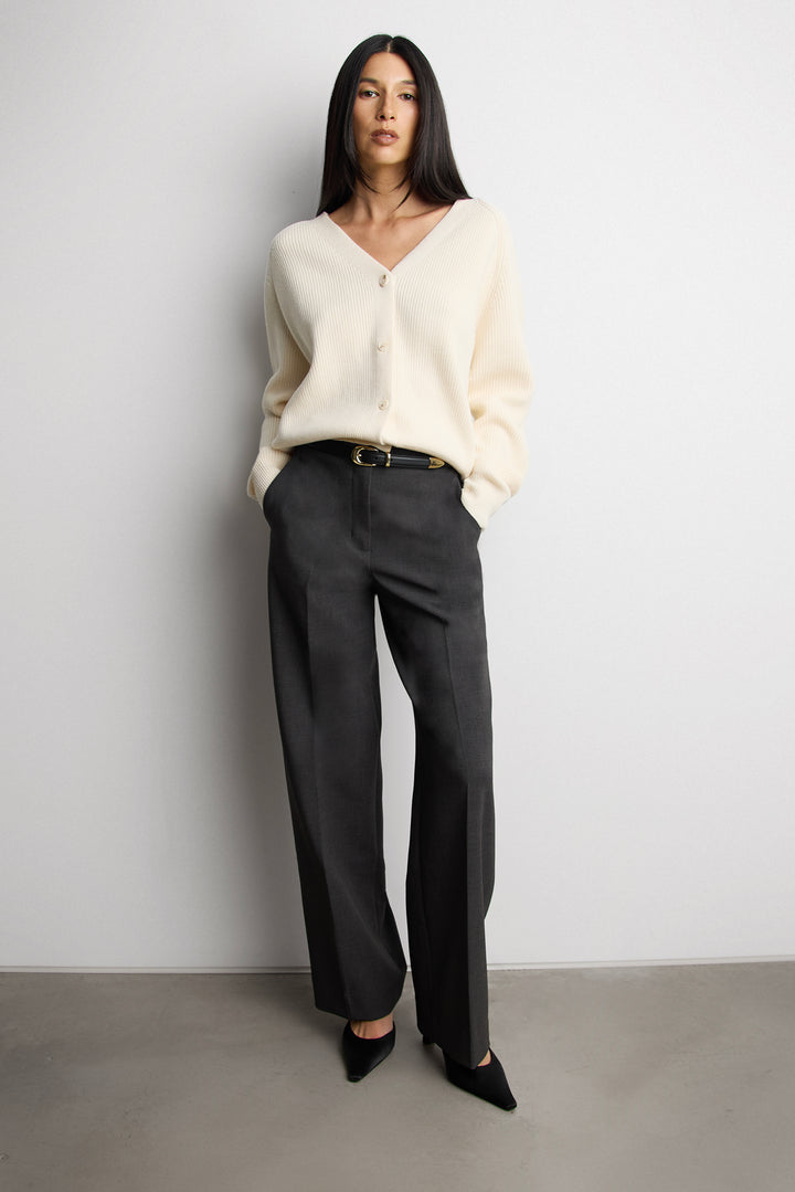 V-NECK BUTTON UP CARDIGAN in Cream — alternate angle