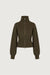 Zip-up mockneck cardigan in dark olive — main image