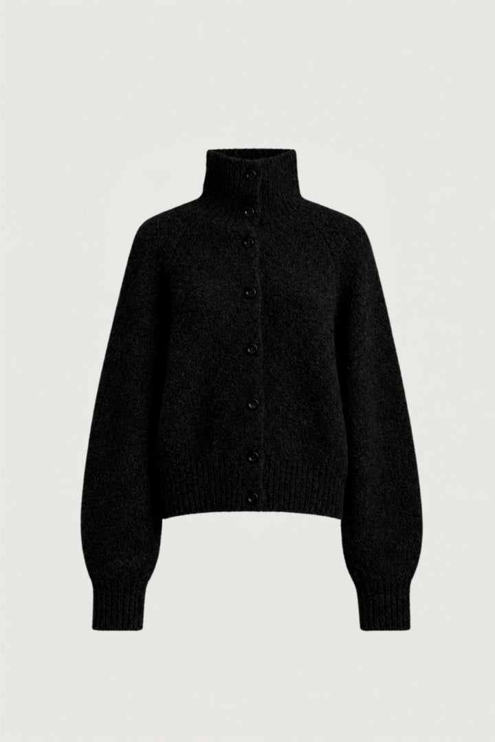 MOCKNECK BUTTON FRONT CARDIGAN in Black — alternate angle
