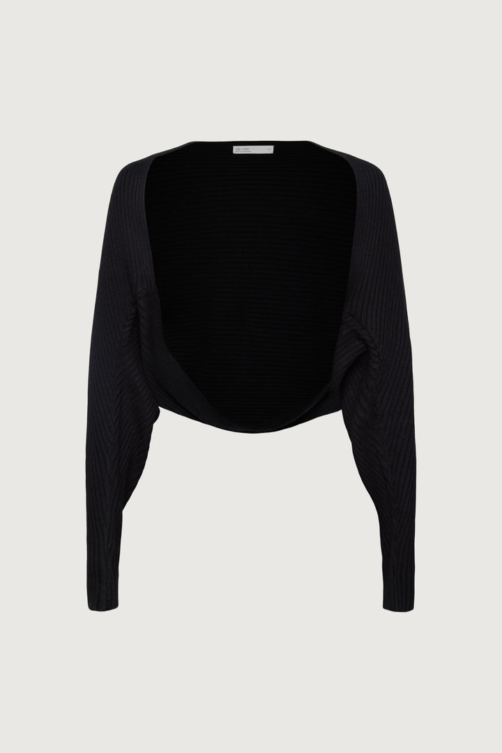 DRAPED RIBBED KNIT BOLERO in Black — alternate angle