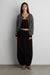 Striped round neck button up cardigan in black — main image