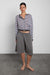 Striped round neck cardigan in charcoal — main image
