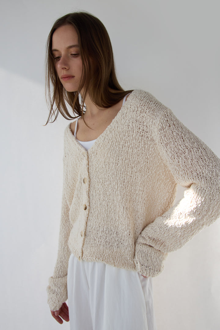 CROCHET CARDIGAN in Oatmeal — alternate angle