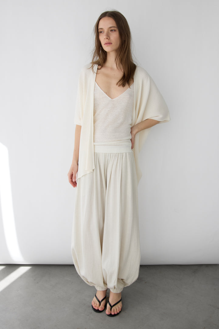 DRAPED OPEN FRONT RIBBED CARDIGAN in Beige — alternate angle