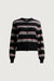 Striped crewneck button-up cardigan in black stripe — main image