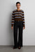 Striped crewneck button-up cardigan in brown — main image