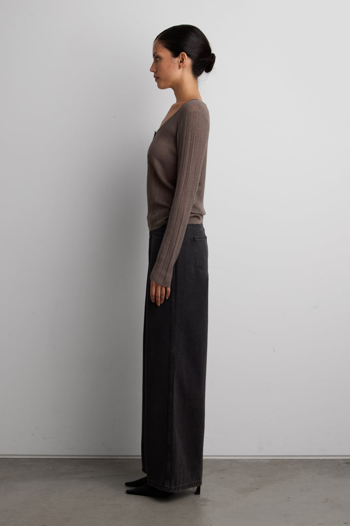 DRAPED SHEER KNIT CARDIGAN in Gray — alternate angle