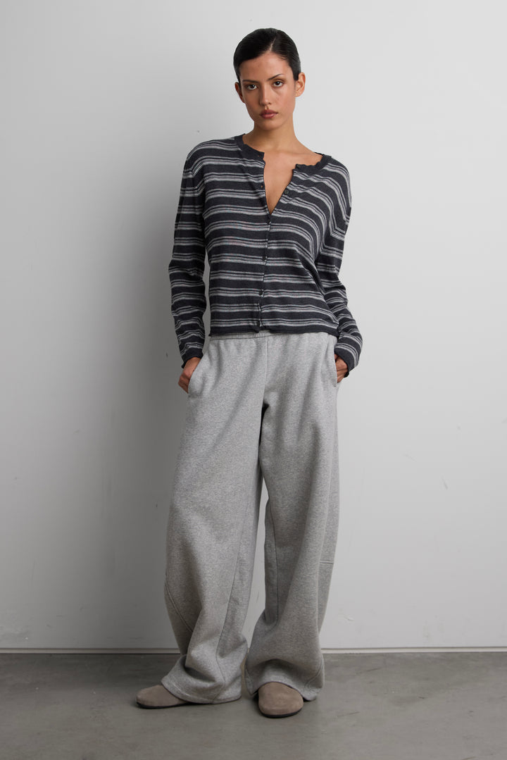 RIBBED KNIT STRIPED CARDIGAN in Gray — alternate angle