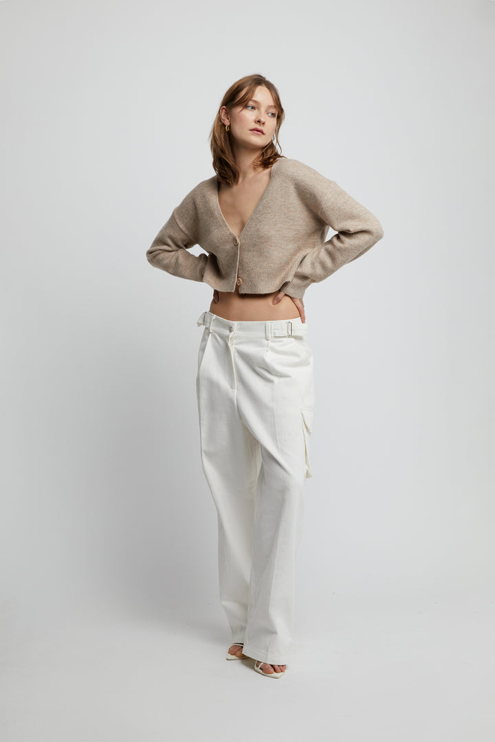 CROPPED CARDIGAN in Heather Oatmeal — alternate angle