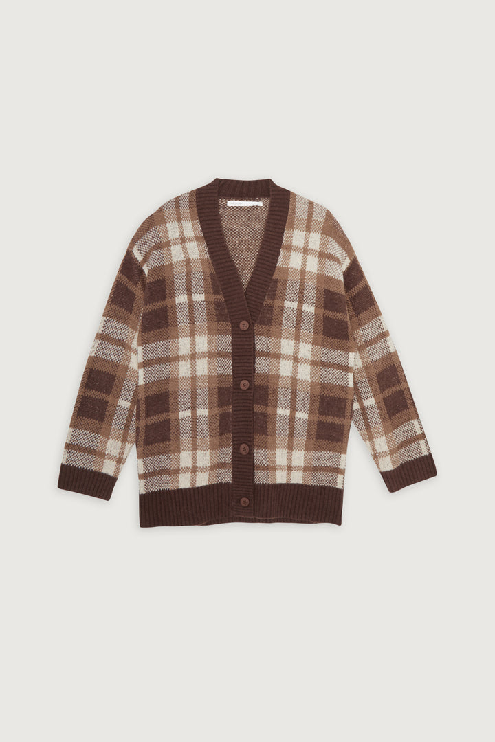 FUZZY OVERSIZED PLAID CARDIGAN in Fudge Plaid — alternate angle