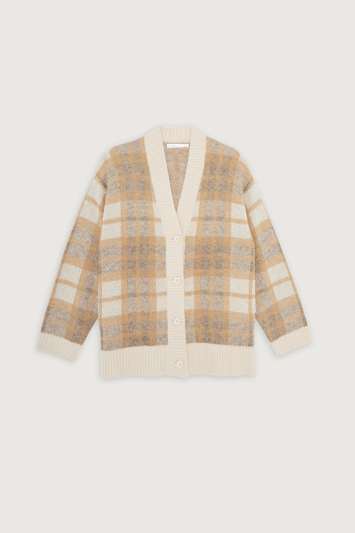 FUZZY OVERSIZED PLAID CARDIGAN in Pumice Stone Plaid — alternate angle