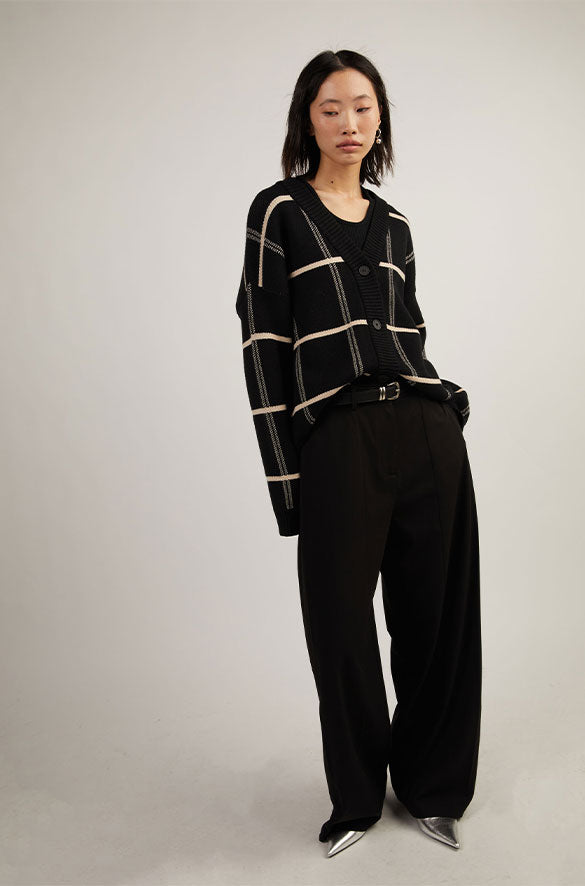 OVERSIZED PLAID CARDIGAN in Black Birch — alternate angle