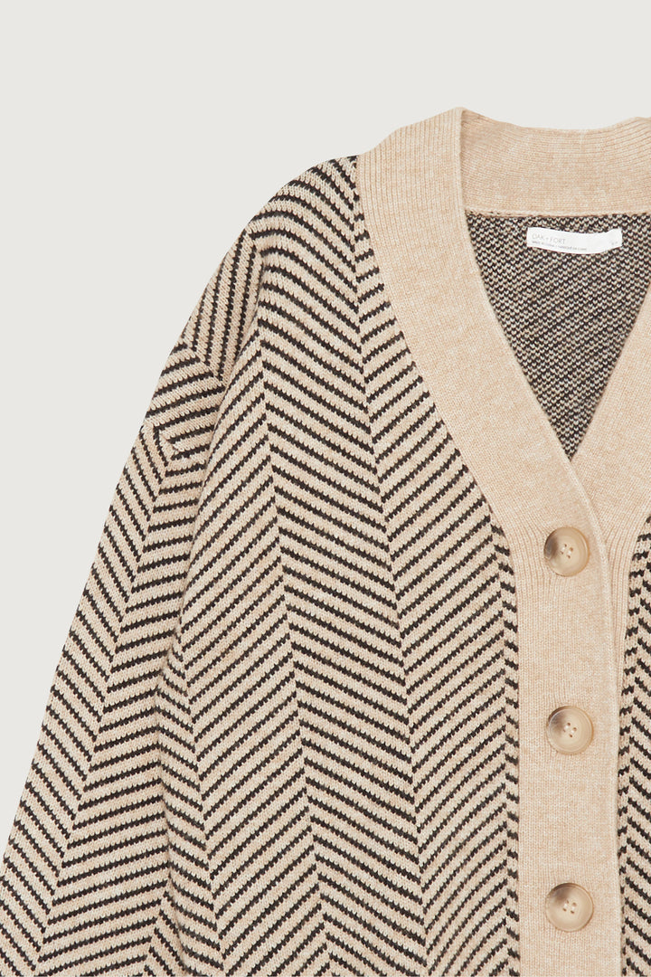 HERRINGBONE CARDIGAN in Beige Herringbone — alternate angle