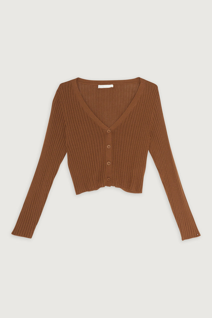 LONG SLEEVE CARDIGAN in Teak — alternate angle