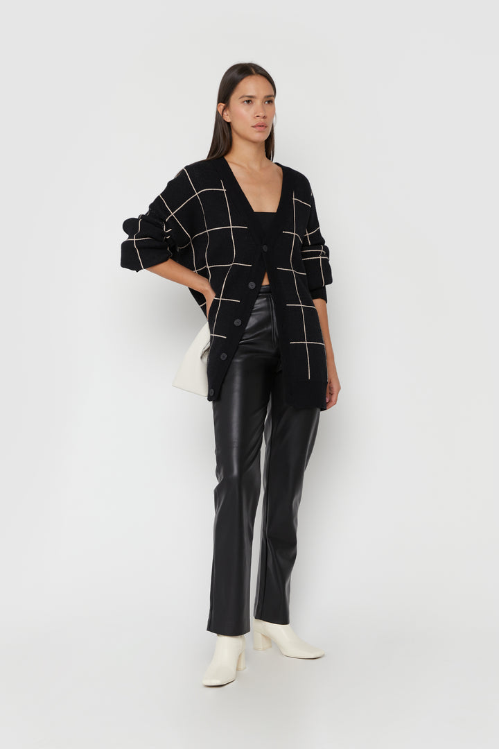 GRID CARDIGAN in Black Oatmeal Grid — alternate angle