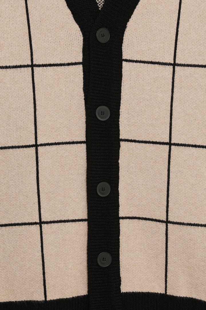 GRID CARDIGAN in Black Oatmeal Grid — alternate angle