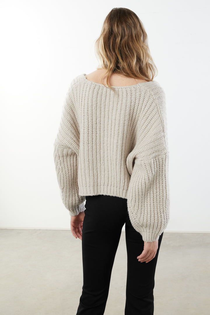 CROPPED BUTTON FRONT CARDIGAN in Cream — alternate angle