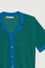 Knit colour block button up in teal aqua — main image