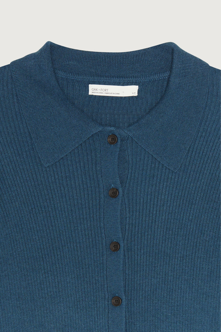LONG RIBBED CARDIGAN in Teal — alternate angle
