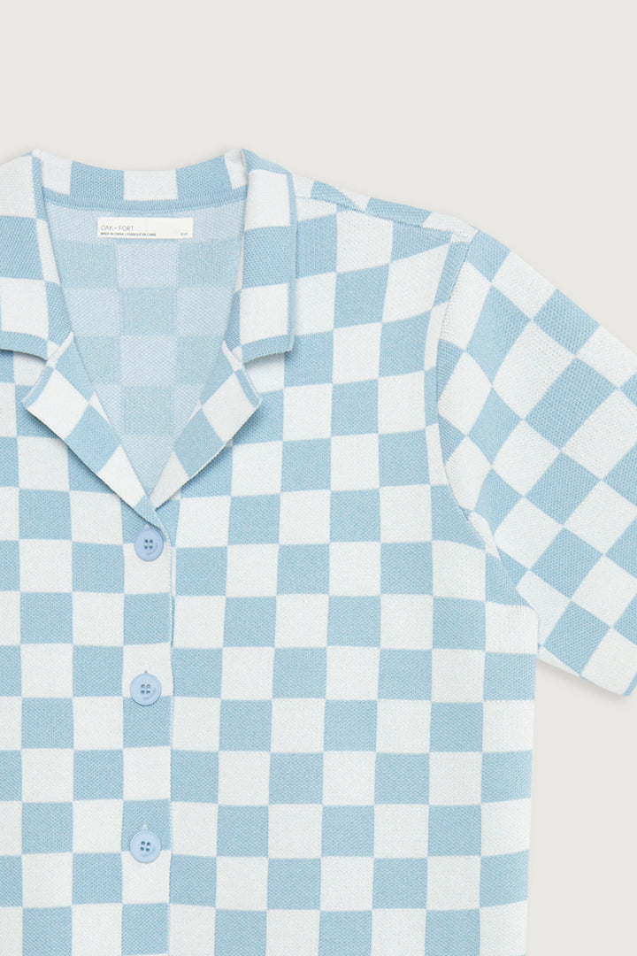 CHECKERED KNIT TOP in Baby Blue Check — alternate angle