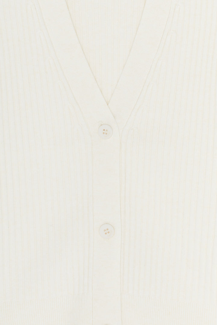 PUFFY SHOULDER CARDIGAN in Cream — alternate angle