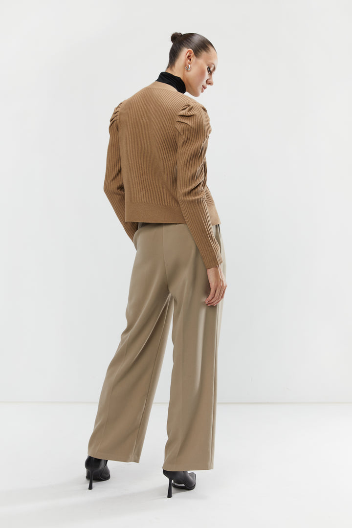 PUFFY SHOULDER CARDIGAN in LEAD GRAY — alternate angle