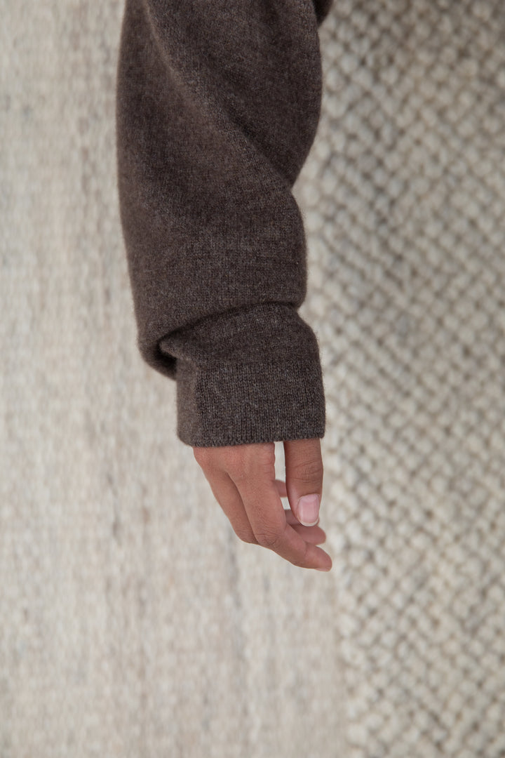 100% CASHMERE CARDIGAN in Turkish Coffee — alternate angle