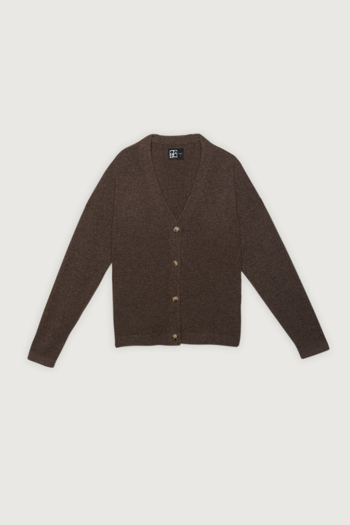 100% CASHMERE CARDIGAN in Turkish Coffee — alternate angle