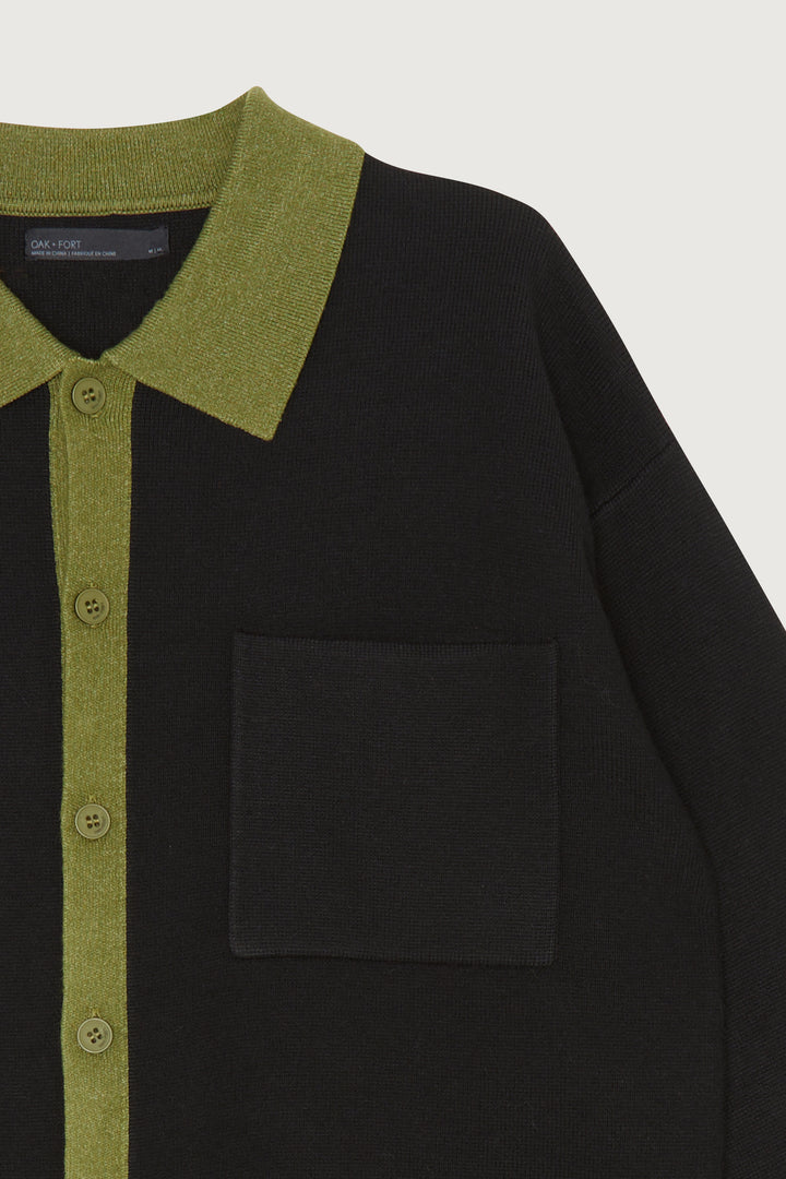 FRONT POCKET COLLARED CARDIGAN in Black — alternate angle