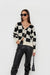 Checkered button front cardigan in black checker — main image