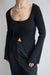 Square neck button front top in black — main image